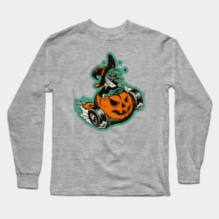 Vintage Witch in Jack o'Lantern Car Long Sleeve T-Shirt